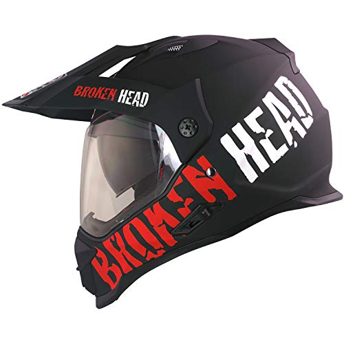 Broken Head Made2Rebel Cross-Helm Rot Mit Visier - Enduro-Helm - MX Helm Mit Sonnenblende - Quad-Helm (L 59-60cm)