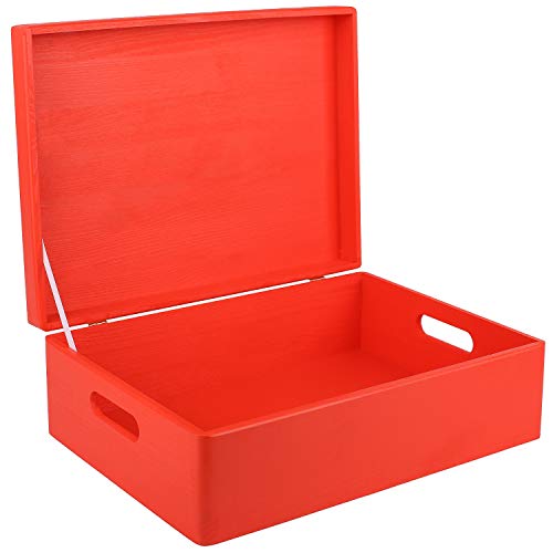 Creative Deco XL Rot Große Holzkiste mit Deckel | 40 x 30 x 14 cm (+/- 1 cm) | Erinnerungsbox Baby Groß Kasten Holzbox mit Deckel und Griffen | Für Dokumente Wertsachen Spielzeug Weihnachten