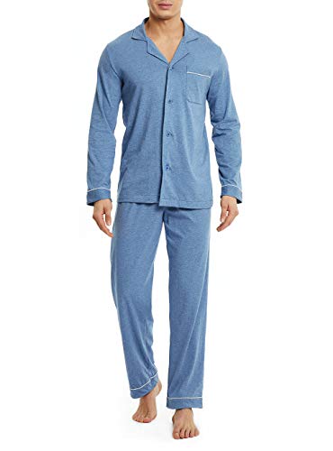 DAVID ARCHY Herren Baumwolle Schlafanzug Nachtwäsche Langarm Shirt und Loungehose mit Knopfleiste und Penis Loch Taschen und Band 1er Pack