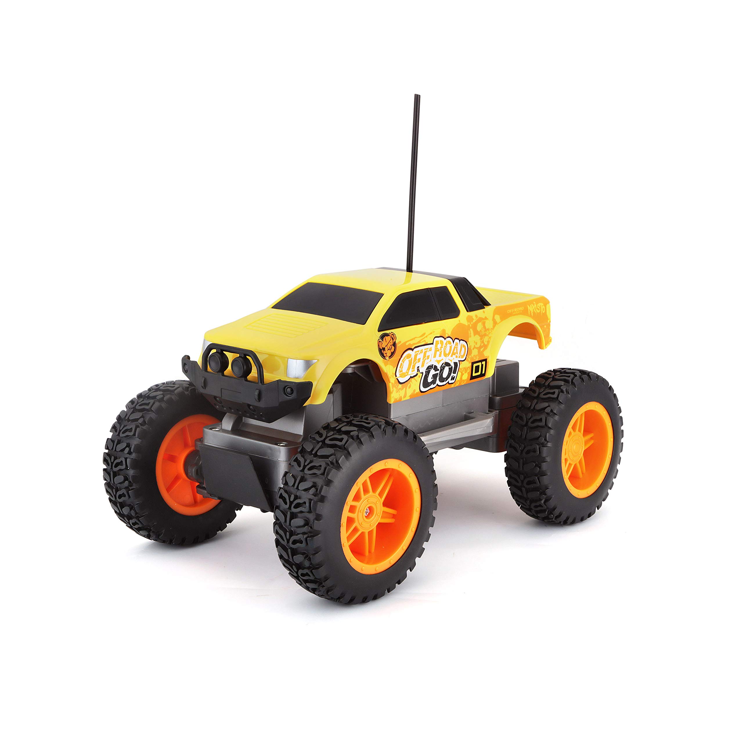 Maisto Tech R/C Off Road Go RTR: Ferngesteuertes Auto in Monstertruck-Ausführung, ab 5 Jahren, mit Fernbedienung und Batterien, 21 cm, gelb-orange (581762)