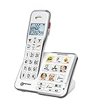 Geemarc AMPLIDECT 595 PHOTO Schnurloses Seniorentelefon Anrufbeantworter, Foto-Tasten Beleuchtetes Display Weiß