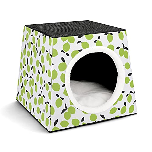 Personalisiert Katzenhöhle Katzenhaus für Katzen Bedruckte Haustier Haus Katzenbett Katzenwürfel Stabil und Warm Zitronen Grün