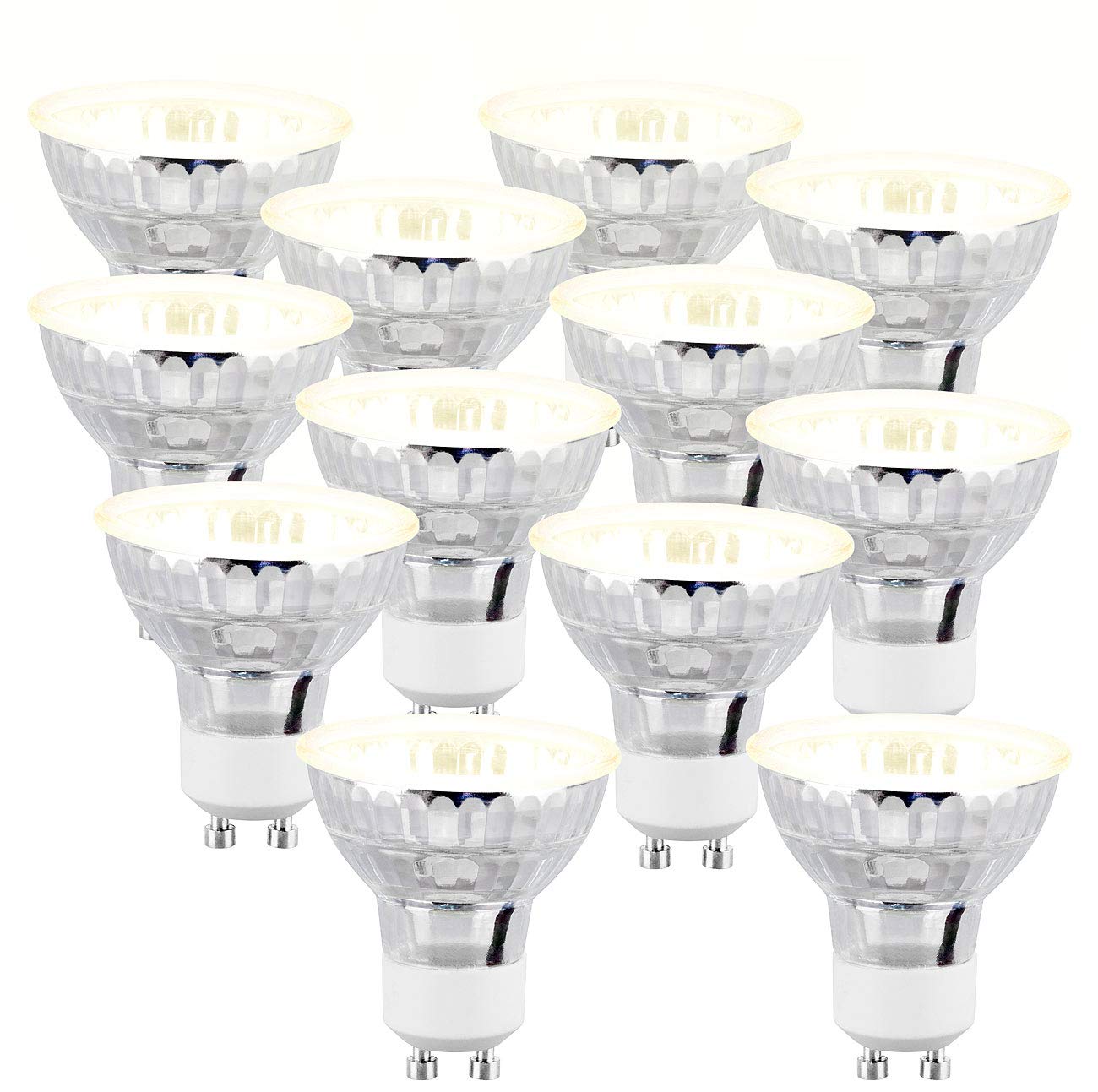 Luminea GU10: 12er-Set LED-Spotlights im Glasgehäuse, warmweiß, 300 Lumen (LED Spots GU10 warmweiß, Spotlight GU10, Deckenleuchte)