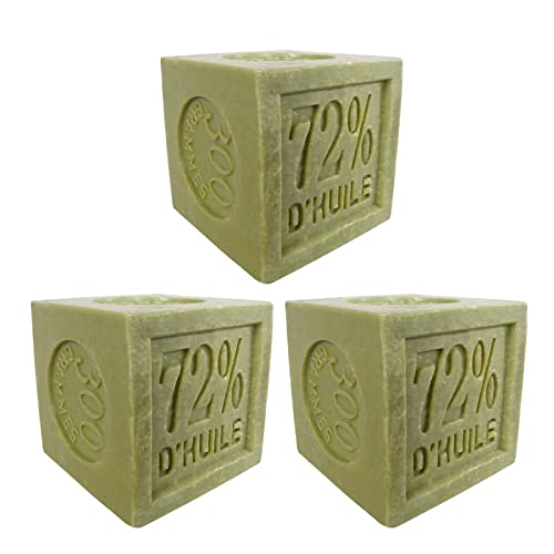 SudoreWell® Savon de Marseille Würfelseife Olive 3 x 300g Cube mit 72% Olivenöl, 100% natürlich ohne Farb- und Duftstoffe