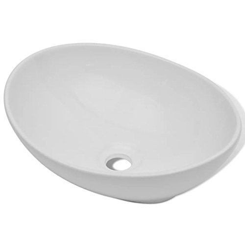 Festnight Keramik Waschbecken Handwaschbecken Waschplatz Badezimmer Aufsatzbecken Oval Geformte Becken Weiß 40 x 33 x 13,5 cm