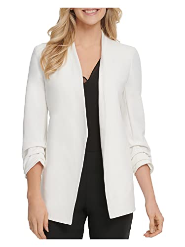 DKNY Women's Long Sleeve Open Front Jacket with Pockets Business Casual Blazer, Ivory, 44