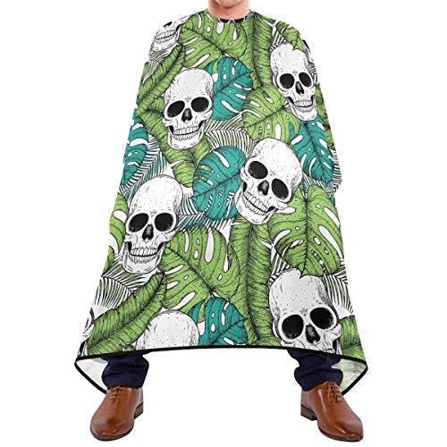Shaving Beard Hairdressing Haircut Capes - Skull and Tropical Plants Professional Waterproof with Snap Closure Adjustable Hook Unisex Hair Cutting Cape