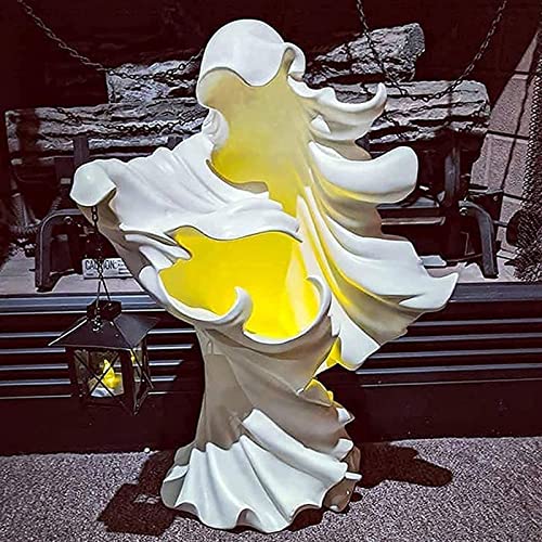 JIAWEIIY Cracker Barrel Ghost Witch Messengers w/Laterne Ghost Statuen Ornament Halloween (Weiß)