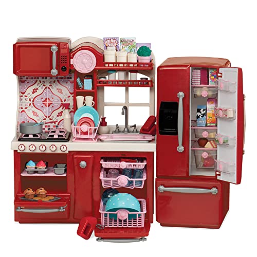 Our Generation – Kochspielzeug – 46 cm Puppenzubehör – Puppenhaus-Möbel – Rollenspiel – Spielzeug für Kinder ab 3 Jahren – Gourmetküche rot