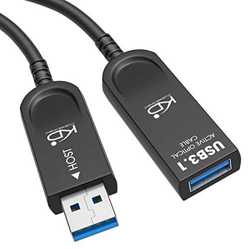 KabelDirekt – USB-Verlängerungskabel, 15 m, optisch (USB 3.1 Gen2/SuperSpeed+ für bis zu 10 Gbit/s, extrem schnelle und Flexible Lichtwellenleiter, USB-A-Buchse auf USB-A-Stecker, schwarz)