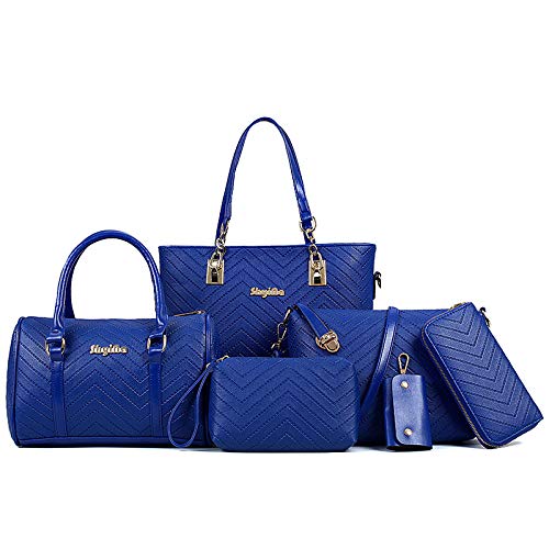 Damen-Handtaschen-Set, 6-teilig, PU-Leder mit Tragegriff oben, börse, Schultertasche, Umhängetaschen-Sets