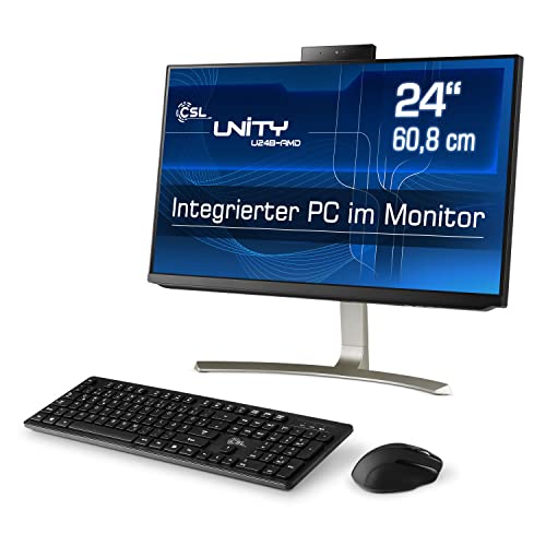 All-in-One-PC CSL Unity U24B-AMD, 60,5 cm (23,8 Zoll, 1920x1080 Full HD) - Leistungsstarker AIO (AMD Ryzen 5 5600G CPU 6x3900 MHz, 500 GB M.2 SSD, 16 GB DDR4-RAM, Windows 11 Home), schwarz