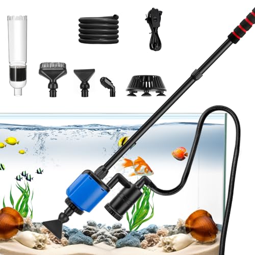 Mulmsauger Aquarium, 36W Aquarium Sauger Mit 6 Funktionellen Bürstenköpfen, 6 in 1 Aquarium Reinigungsset für Aquarium, Mulmsauger Aquarium Elektrisch für Wasserwechsel, Kies und Bodengrund Reinigen