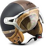 Soxon® SP-325 Urban Jet-Helm,ECE Visier Leder-Design,Schwarz(Black),XS (53-54cm)