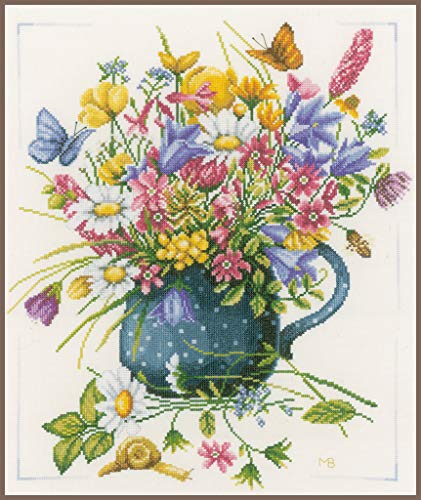 Lanarte Zählmusterpackung Feldblumen Zählstoff Elfenbein Kreuzstichpackung, Baumwolle, Mehrfarbig, 38 x 45 x 0.3 cm