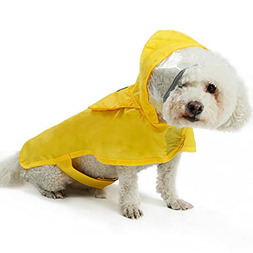 Hunde-Regenmantel mit Kapuze und Kragenloch, transparente Krempe, Taschen-Design, leichte Hunde-Poncho, reflektierende Jacke für kleine, mittelgroße und große Hunde