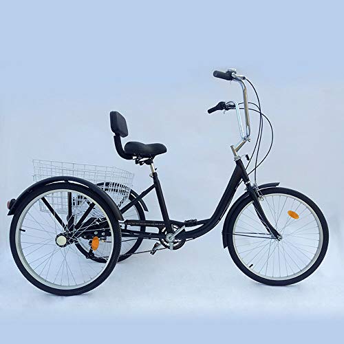 DIFU Dreirad für Erwachsene, 24" Dreirad für Erwachsene Einkaufs -Dreirad Senioren Seniorenrad Senioren Farrad Erwachsenendreirad+Korb (Weiß/Schwarz) (Schwarz)