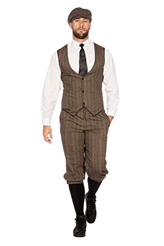 shoperama 20er Jahre Peaky Blinders Anzug Knickerbocker Herren-Kostüm Braun-Beige Weste Schiebermütze The Roaring Twenties 20's, Größe:56