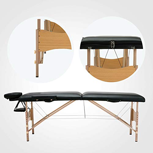 Mobiler Massagetisch aus Holz mit 2 Zonen Massagetisch mit 186 x 62 x 60-85 cm, bis zu 230 kg beladen, abnehmbare Kopfstütze, einfach zu installieren und bequem, einschließlich Tragetasche