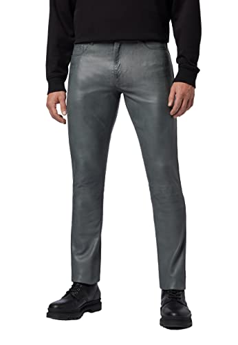 RICANO Slim Fit, Herren Lederhose in 5-Pocket Jeans Optik aus echtem Lamm Nappa Leder (Glattleder) (Schwarz, Grau, Cognac Braun) (Grau, 31)