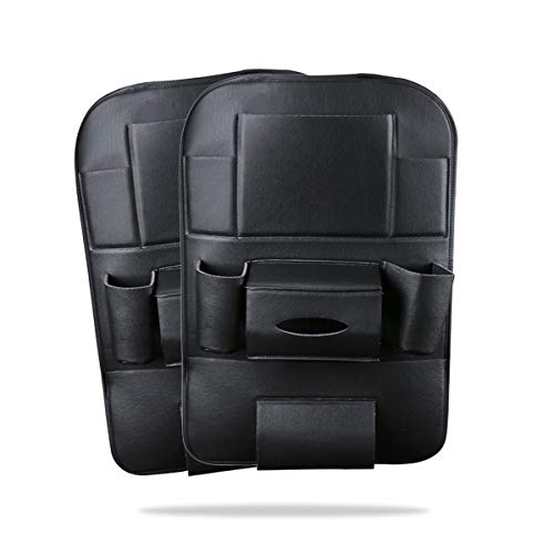 Ergocar 2 Packs PU-Leder-Auto-Organisatoren, Rücksitz-Schutz-Abdeckung, Kick-Matte Auto-Rücksitz-Organisator mit 10,1"iPad/Tablet-Halter Multi Taschen einschließlich Tissue Box - Schwarz
