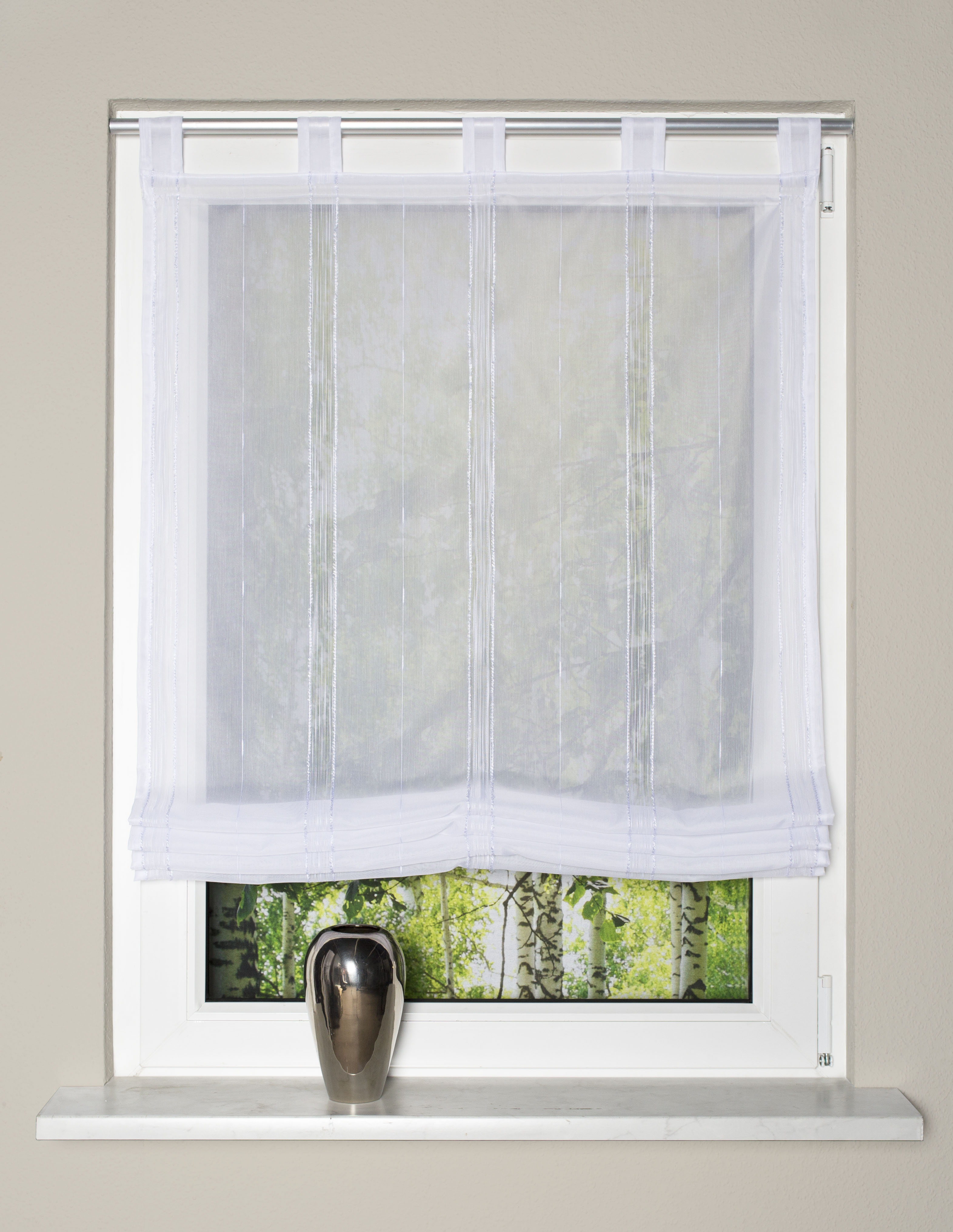 HOME FASHION 79609 | Schlaufenrollo ALNUR aus Effektvoile mit Längstreifen, Farbe: weiß | 140 x 80 cm