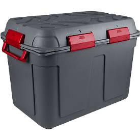 Aufbewahrungsbox Sunware Q-LINE, 160L, wasserdicht, mit Griff und Rollen, 6 Verschlussclips, L 790 x B 545 x H 545 mm, anthrazit/rot