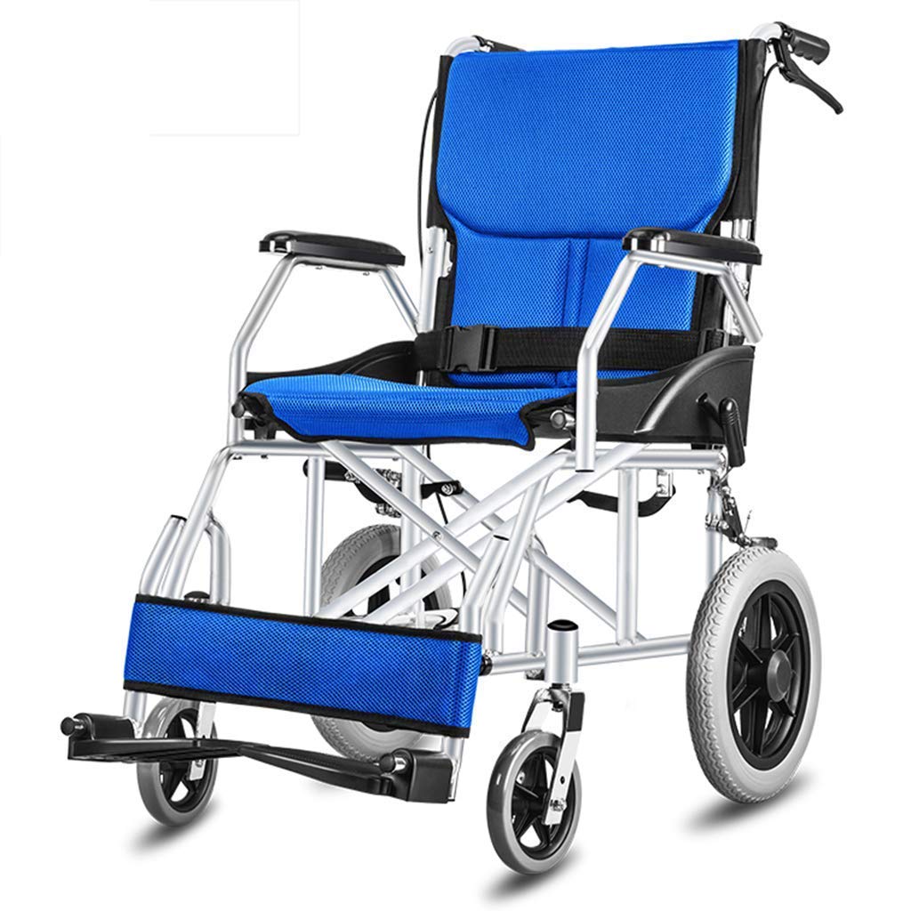 AOLI Licht-Pflicht-Reisen Kleine Rollstühle, Ältere behinderte Menschen schieben Scooter, Ältere Menschen Rollstühle faltbare, Geeignet für Behinderte und ältere Menschen, Rot,Blau
