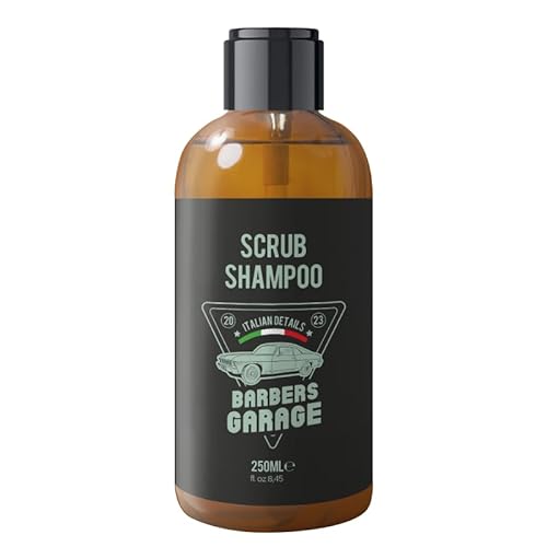 Barbers Garage exklusives Scrub Shampoo (250ml) - Italian Details - bekämpft wirksam Schuppen, angereichert mit Pirocton, Aloe Vera und Kamille, reinigt die Kopfhaut.