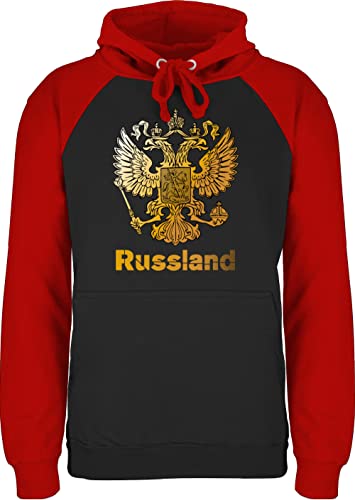 Länder Fahnen und Flaggen - Russland Wappen Adler - S - Schwarz/Rot - Russia Trainingsanzug - JH009 - Baseball Hoodie