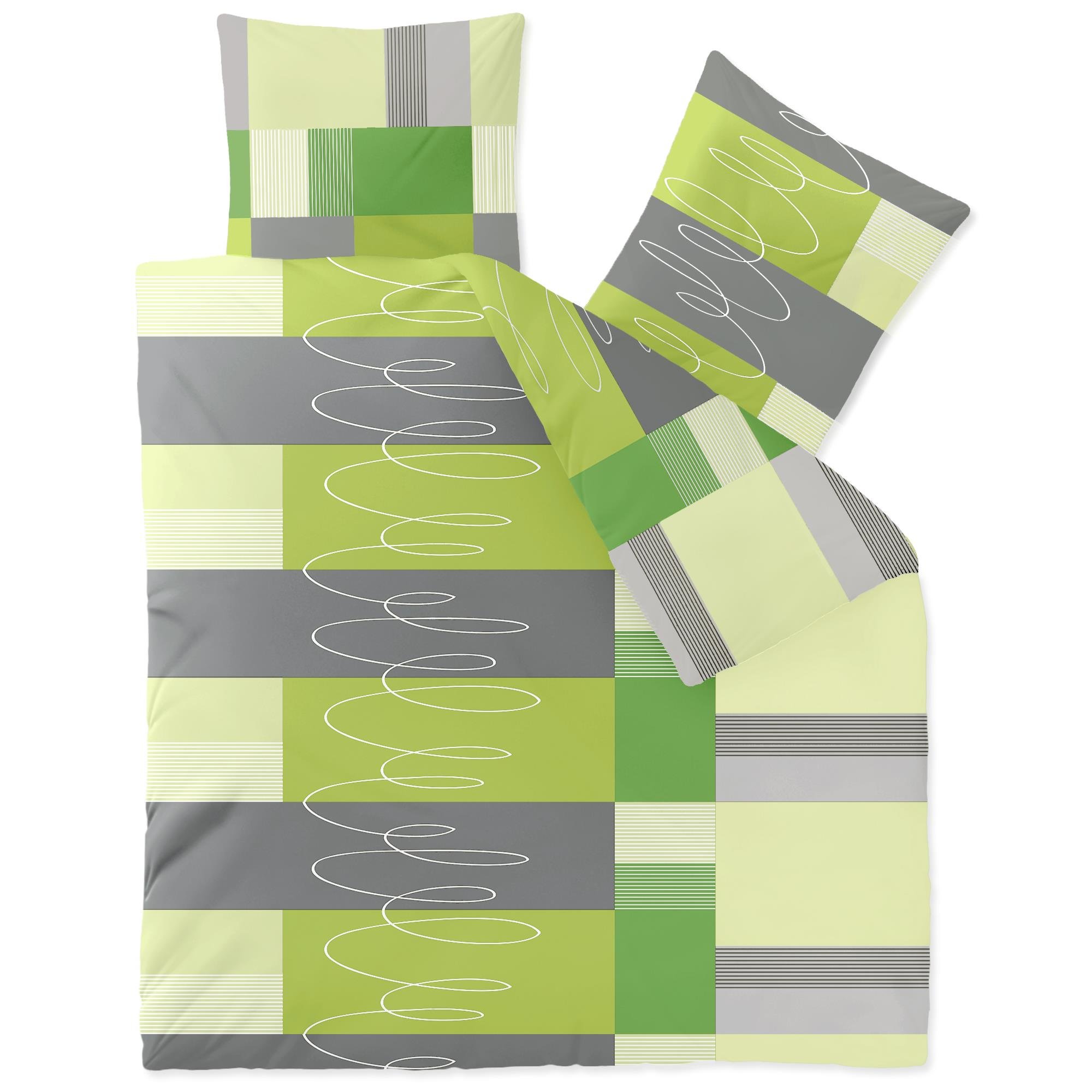 CelinaTex Style Bettwäsche 200 x 200 cm 3teilig Mikrofaser Fleece Bettbezug Ellen Streifen Wellen grün grau