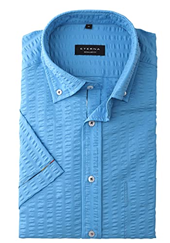 eterna Kurzarm Hemd Regular fit Seersucker, unifarben Größe 48, Farbe hellblau