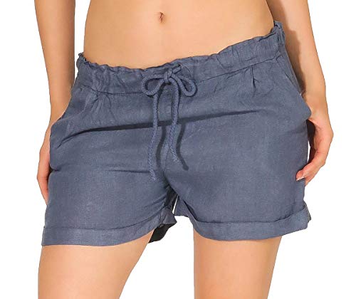 Malito Damen Shorts aus Leinen | lässige Bermuda | Pants für den Strand | Kurze Hose - Hotpants 1964 (Jeansblau, XXL)