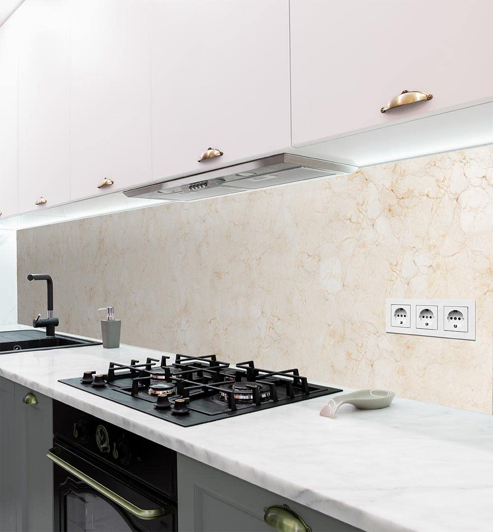 MyMaxxi - Selbstklebende Küchenrückwand Folie ohne Bohren - Motiv Marmor beige 60cm hoch – Klebefolie Wandbild Küche - Wand-Deko – Steine Mauer Farbverlauf 400 x 60cm