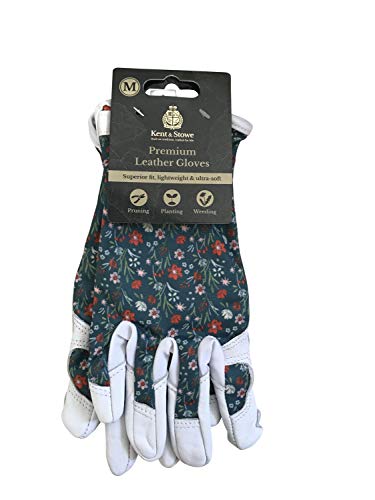 Kent & Stowe Mehrzweck-Arbeitshandschuhe für Gartenarbeit und Sicherheitshandschuhe — Premium Leder mit Wiesenblüten Druck — Handschutz für Damen, Größe M