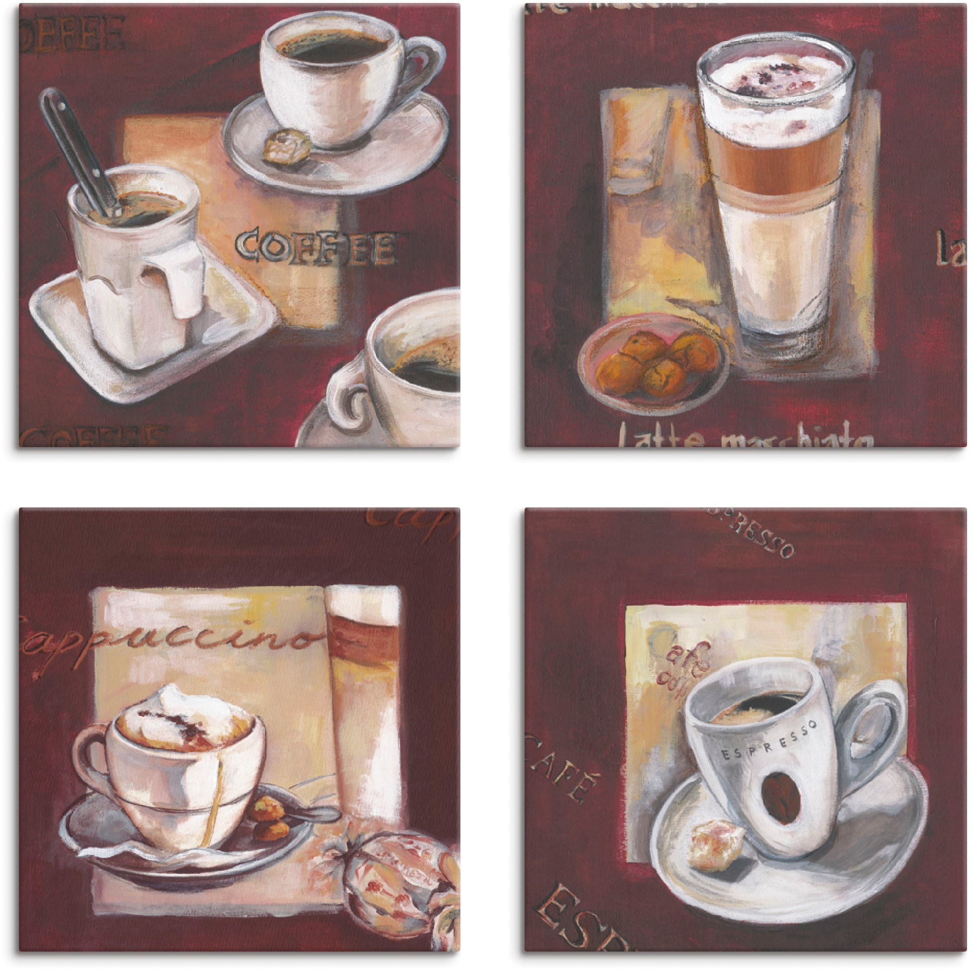 Artland Leinwandbild "Kaffee I, -II, -III, -IV", Getränke, (4 St.)