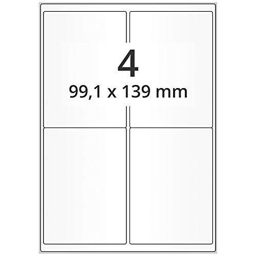 Labelident Laser-Etiketten selbstklebend auf DIN A4 Bogen - 99 x 139 mm - 2000 Universal Etiketten weiß, matt, 500 Blatt Papieretiketten
