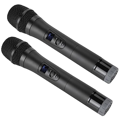 Lazmin 1-zu-2-Funk-VHF-Handmikrofon, professionelles Handmikrofon mit Empfänger für Karaoke/Geschäftstreffen(Schwarz)