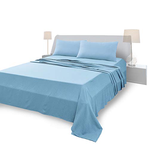 FARFALLAROSSA Bettwäsche-Set für Einzelbett aus 100% Baumwolle, Spannbettlaken für Einzelbett 180 x 200 cm, Oberlaken 250 x 280 cm, 2 Kissenbezug 50 x 80 cm - Hellblau