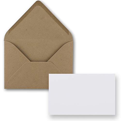 100x Stück Karte mit Umschlag Set Einzel-Karten Din A8 7,1x4,5 cm Hochweiß mit Brief-Umschlägen C8 7,6x5,2 cm Sandbraun Nassklebung