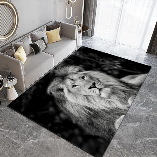 HUANYIN Tierischer Löwe Grauer schwarzer Teppich moderner Teppich Schlafzimmer Wohnzimmer Dekoration Teppich Badezimmer rutschfeste saugfähige Bereichsmatte