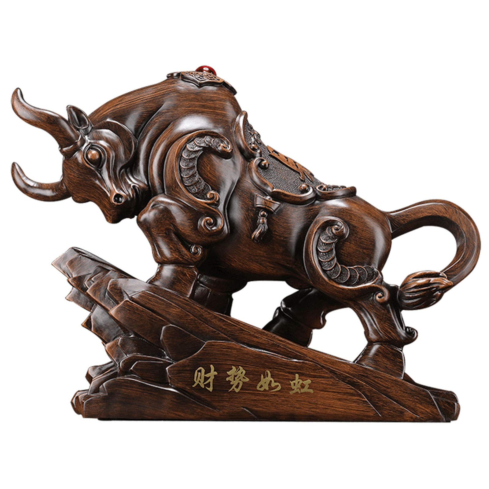 Kunstdekoration Bull Figurine mit Base Bull Skulptur, Brings Reichtum, Feng Shui Dekoration aus Harz hergestellt und dekorative Tierskulptur Geschenke for Freund desktop dekorationen (Size : Small)