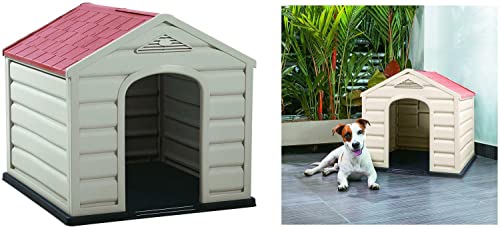Happy House Hundebett aus Kunstharz, Kunststoff, Größe M, 61 x 68 x 58 cm, Beige mit rotem Dach