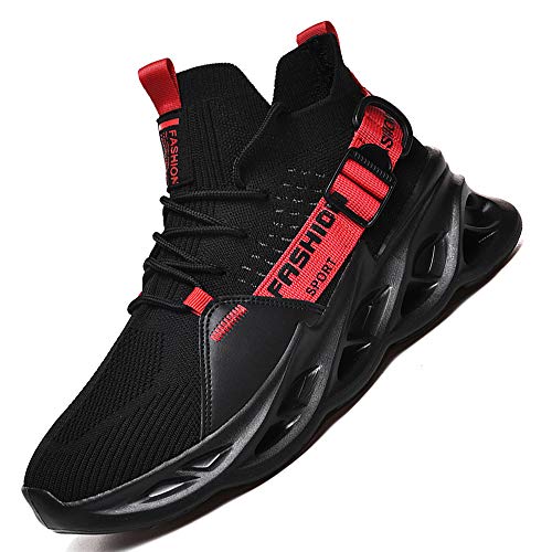 AARDIMI Herren Laufschuhe Fitness straßenlaufschuhe Sneaker Sportschuhe atmungsaktiv Anti-Rutsche Gym Fitness Schuhe (Schwarz rot, Numeric_44)