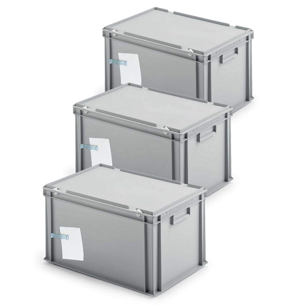 BRB 3x Ordner-Archivboxen, für je 7 Ordner (A4, breiter Rücken), inkl. Edelstahl-Zettelklemmer, staubsicher, grau