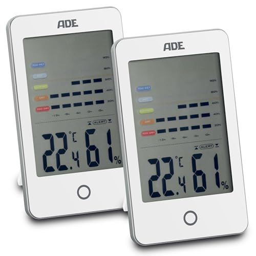 ADE Digitales Hygrometer mit Schimmelalarm | Feuchtigkeitsmessgerät mit großem LCD-Display | Doppelpack | weiß