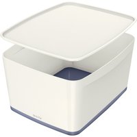 Leitz MyBox Aufbewahrungsbox mit Deckel, 18 Liter, Wasserabweisend, perlweiß /grau, WOW, 52161001