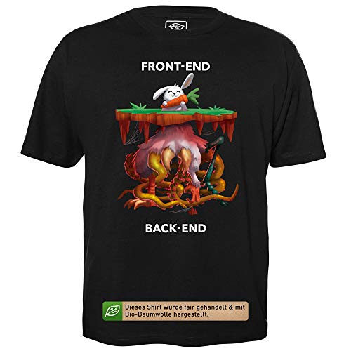 Front-End - Back-End - Herren T-Shirt für Geeks mit Spruch Motiv aus Bio-Baumwolle Kurzarm Rundhals Ausschnitt, Größe 4XL