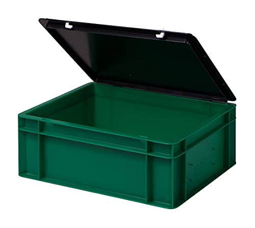 Stabile Profi Aufbewahrungsbox Stapelbox Eurobox Stapelkiste mit Deckel, Kunststoffkiste lieferbar in 5 Farben und 21 Größen für Industrie, Gewerbe, Haushalt (grün, 40x30x15 cm)