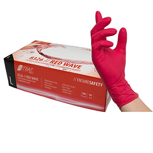 rote Nitrilhandschuhe, Einweghandschuhe 100 Stück 1 Box Einmalhandschuhe, Untersuchungshandschuhe, Nitril Handschuhe, puderfrei, ohne Latex, unsteril, latexfrei, disposible gloves (XL)